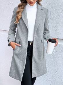 EMERY ROSE Women Casual Lapel Woolen Coat For Autumn - Grey - View 4