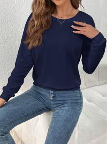 SHEIN Clasi Women's Solid Color Contrast Lace Drop Shoulder Long Sleeve Elegant Sweatshirt, Spring & Fall