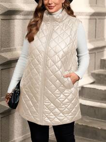 SHEIN Clasi Plus Size Front Zipper Long Sleeve Leopard Print Pocket Casual Padded Coat For Autumn And Winter Fall