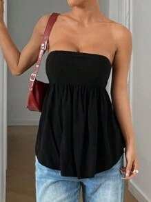 SHEIN EZwear Women Solid Color Ruffle Hem Camisole Top - Black - View 4