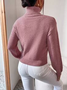 EURMUSE Turtleneck Cable Knit Jumper - Pink - View 2