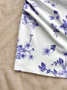 Soleia Women's Asymmetrical V-Neck Floral Printed Holiday Dress - Blue - View 5