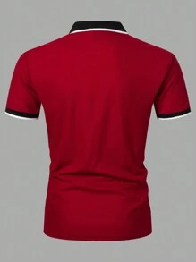 Manfinity Sporsity Men's Letter & Numeric Printed V-Collar Short Sleeve Ringer Polo Shirt, Sports Jersey
