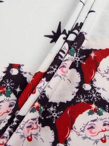 Santa Claus & Snowflake Print Asymmetrical Collar Casual T-Shirt, For Spring/Autumn - White - View 5