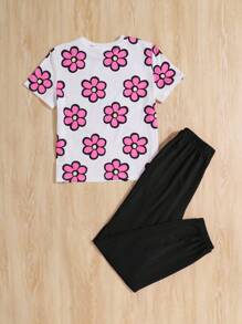 SHEIN Lässiges Strick-Set mit Rundhalsausschnitt und Hose mit elastischem Saum für Tween Mädchen