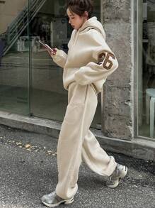 DAZY 女士秋冬保暖连帽衫和抽绳运动裤休闲套装，女士家居服套装