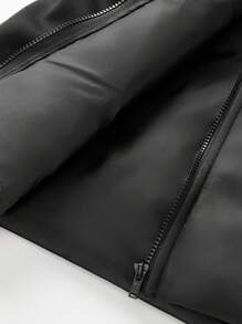 SHEIN SXY Women's Solid Color Stand Collar Zipper Front Down Vest Jacket, Winter - Black - View 9