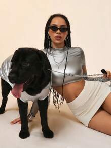 PETSIN 反光彈性閃亮銀街頭風格寵物貓/狗防曬防蟲背心連兜帽無袖上衣，夏季 - 彩色 - 查看 2