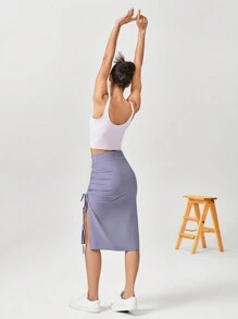 GLOWMODE FeatherFit™-Air Side Slit Adjustable Drawstring Ruched Midi Skirt Daily Casual Quick Dry Moisture Wicking - Mauve Purple - View 6
