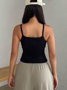 DAZY 女士纯色圆领吊带背心，休闲日常穿着，带保暖内衬 - 黑色 - 查看 3