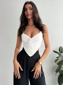 Firerie Women's Summer Ruched Drawstring Hem Knit Crop Top For Vacation