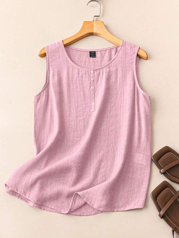 EMERY ROSE Women's Casual Button Decor  Tank Top, Summer