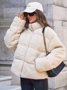 RueChic Faux Fur High Quality High Neck Nice & Warm Winter Coat - Beige - View 6