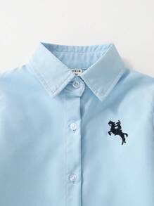 SHEIN 2入組少年馬術印花長袖襯衫和褲子套裝 - 淺藍色 - 查看 4