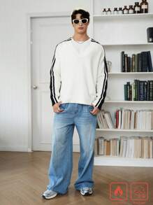 Chillumni كنزة صوفية مُحبوكة أكمام طويلة بياقة على شكل V لون متكتل للرجال