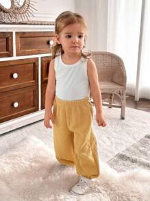 SHEIN Babygirl 3pcs Set Texture Detail Yellow Top, Fashionable Outfit For Outings In Autumn - Ginger - View 5