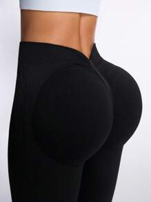 黑色无缝健身紧身裤，运动 - 黑色 - 查看 4