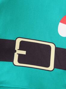 Dziewczęcy zestaw świątecznych pasiastych topów z nadrukiem i prostych nogawek z elastyczną talią i spodniami z nadrukiem i czapeczką