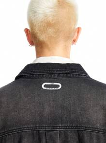 NEON BLANC Men's Distressed Denim Long Sleeve Shirt, Casual Street Style - Black - View 5