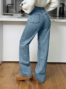 EURMUSE HIGH RISE STRAIGHT CUT LIGHT BLUE WOMEN JEAN - Baby Blue - View 2