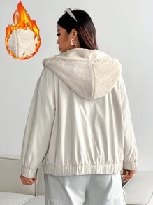 SHEIN MOOSTA Chaqueta casual de talla grande, unicolor, con forro de peluche