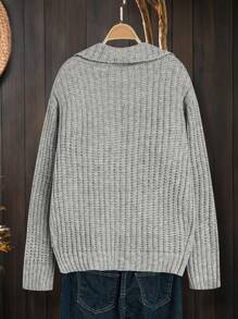 Chiquease Casual Loose Knit Turndown Collar Pocket Design Cardigan