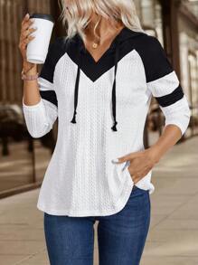 SHEIN LUNE 女式休闲插肩袖撞色连帽衫上衣，春秋季