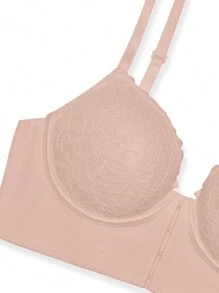 性感浪漫休闲舒适前扣蕾丝文胸，采用提升和聚拢设计，防下垂，罩杯调节，1 件套