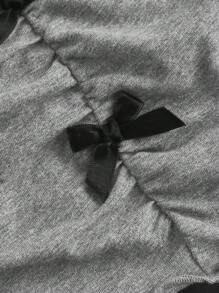 SHEIN MOD Top d`automne manches longues gris grande taille femme 2 en 1 T-shirt, top avec nœud papillon, top tricoté, top noir, vêtements de rentrée scolaire - Gris - Voir 3