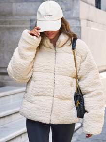 RueChic Faux Fur High Quality High Neck Nice & Warm Winter Coat - Beige - View 4