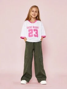 SUMWON Tween Girls Football Jersey Tee And Cargo Pant 2 Piece Set