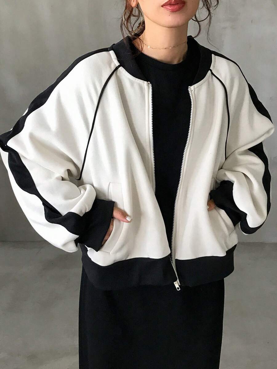 FRIFUL Women's Contrast Color Open Front Oversized Thermal Lined Hoodie, Long Sleeve Tops Sweatshirt Jacket Fall,Winter Zip Up - Apricot - View 1