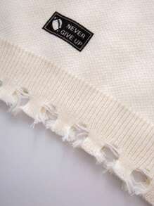 SHEIN White Crew Neck Sweater For Teen Boys With English Text Racing Car Badge Graphic, Suitable For Autumn, Winter, Warm, Casual, College, Home, Daily, Sports, Birthday Party, Outing, All-Match Versatile, Simple, Streetwear Style