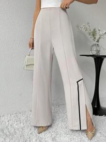 Modelyn Quần ống đứng lưng cao xẻ tà bên hông cho nữ - Màu be - Xem 5