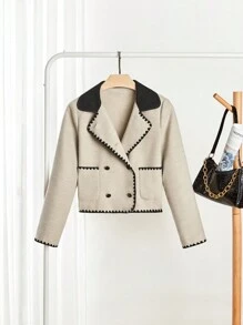 SHEIN LUNE Women's Two-Row Button Dual Pocket Commuter Blazer