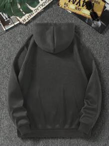 RueChic Men's Drawstring Hooded Drop Shoulder Sweatshirt - Dark Grey - View 2