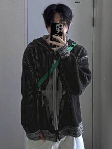 DAZY Men's Casual Pattern Cardigan Sweater, Autumn Jacket Hoodie - Black - View 9