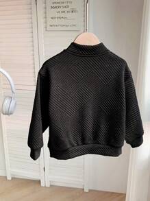 SHEIN 男婴/女婴可爱百搭黑色纹理面料夹克外套，秋冬 - 黑色 - 查看 7