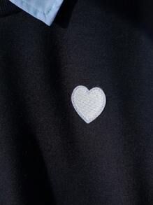 2 件套青少年女孩休闲学院风纯色编织衬衫裙和短款运动衫和休闲背心套装 - 藍色 - 查看 4