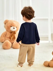 SHEIN Bộ 2 quần áo liền quần in họa tiết tai dễ thương thoải mái cho bé trai/bé gái, phù hợp mặc hàng ngày, mặc ở nhà, đi chơi, tiệc mừng em bé - Cà phê nâu - Xem 4