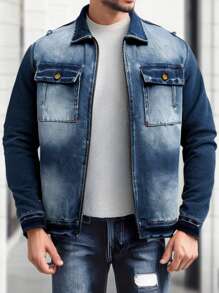 Manfinity Homme Donkerblauw vintage gewassen denim uitgerust truckerjack voor heren