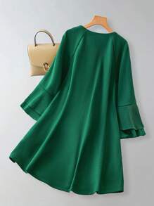 SHEIN Unity Plus Size Plain Crew Neck Long Sleeve Overcoat - Dark Green - View 2