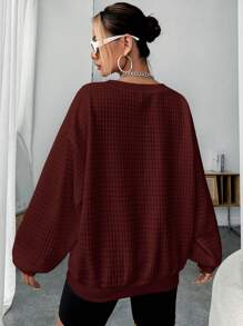 SHEIN EZwear Wine  Knitted V-Neck Casual Sweatshirt