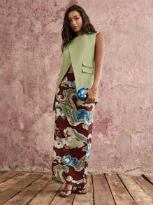 COSMINA Áo khoác nữ không tay cổ chữ V cài nút thường ngày có viền xẻ, xuân thu - xanh quân đội - Xem 1