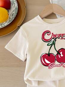 SHEIN Happikins Baby Girl Casual Simple Short Sleeve Shorts Set, Summer, For Christmas - Apricot - View 3