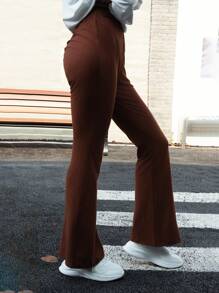 INAWLY Women Plain Pleated Flare Leg Casual Pants Fall Cloth For Women - Coffee Brown - View 3