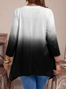 EMERY ROSE Plus Size Vrouwen Gradient Ronde Hals Lange Mouw Casual Losse T-shirt, Lente Herfst, Voor Zomer