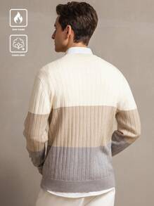 Manfinity Homme Pulls col rond manches longues décontracté blocs de couleurs pour hommes, automne et hiver - Blanc - Voir 3