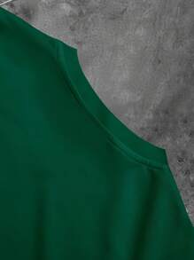 Manfinity Homme 大码男士圆领字母印花短袖 T 恤 - 墨綠色 - 查看 3