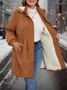 SHEIN Clasi Plus Size Solid Color Hooded Drawstring Pocket Long Sleeve Jacket, Autumn/Winter Clothes
Curve Size Women's Long Sleeve Drawstring Waist Hooded Casual Loose Jacket, Fall/Winter, Fleece Jacket, Winter Women Coat Winter Clothes